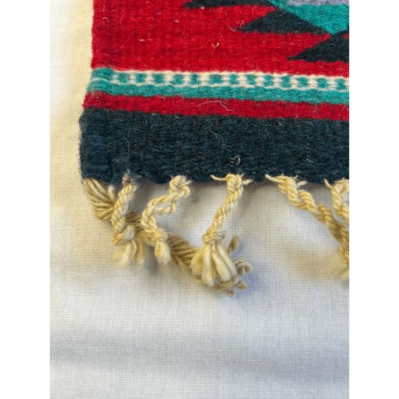 Miniature Native American Design Mat/Rug Blue/Red With Fringe, Doll Decorative - Picture 6 of 6